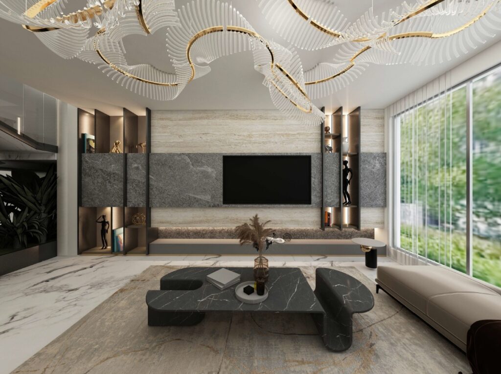 Cozy TV room with modern entertainment setup and comfortable seating | Caraco Building Contracting