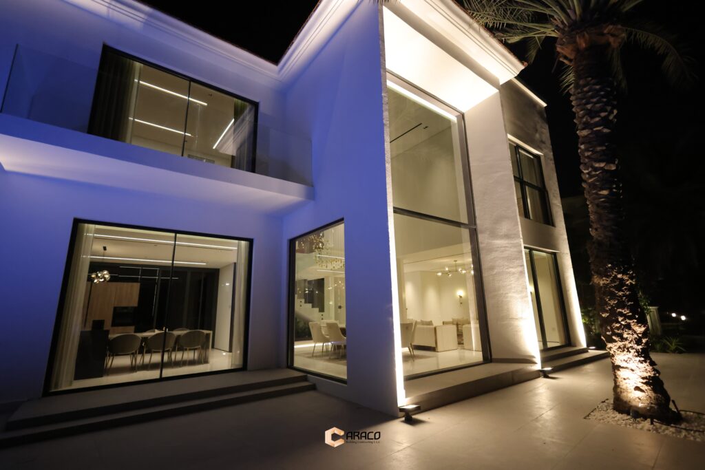 Modern villa landscape with garden and greenery | Caraco Building Contracting