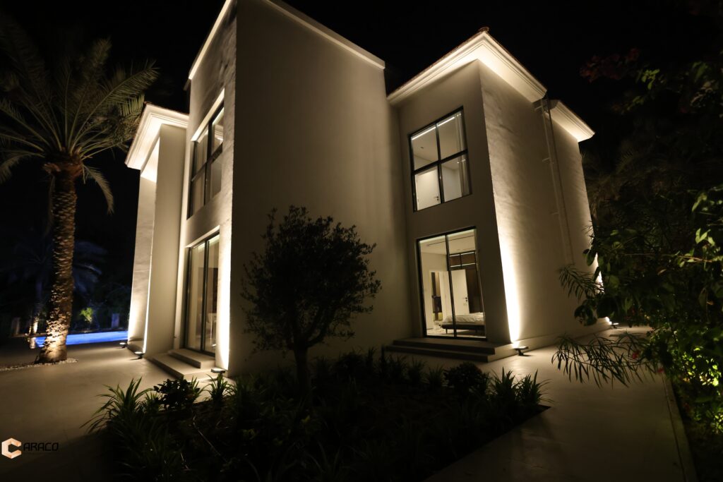 Modern villa landscape with garden and greenery | Caraco Building Contracting